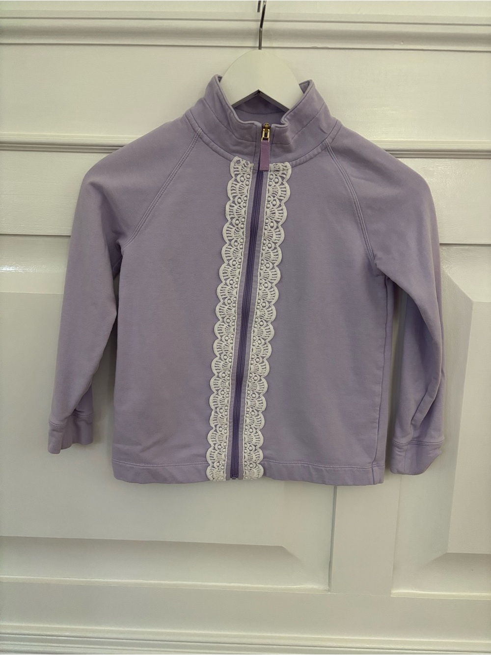 Lilly Pulitzer Lavender Girls Zip-Up Jacket with White Lace Trim